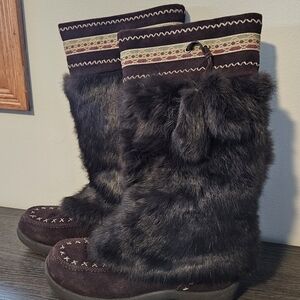 Blondo Brown Rabbit Fur Winter Boots with Shearling Lining
